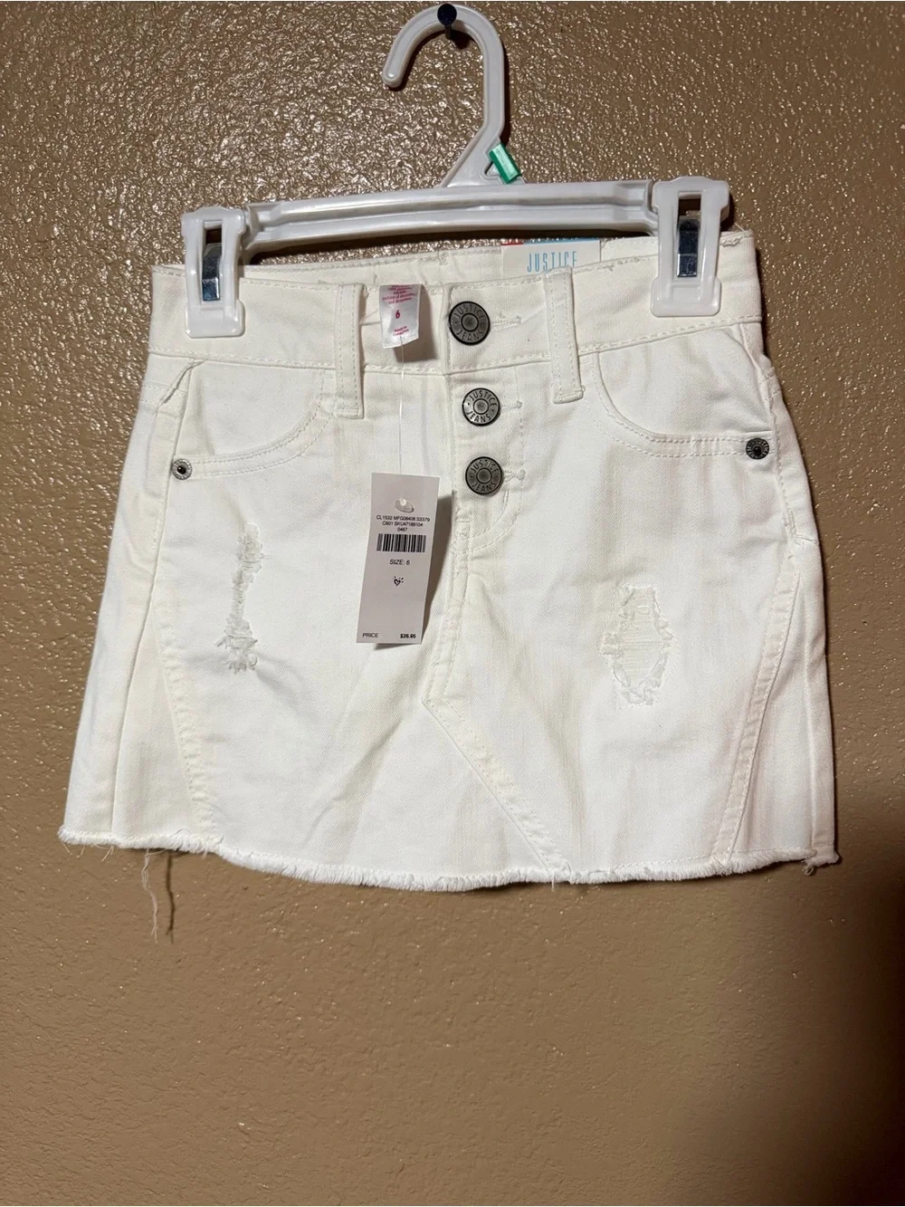 Justice White Distressed Denim Skort